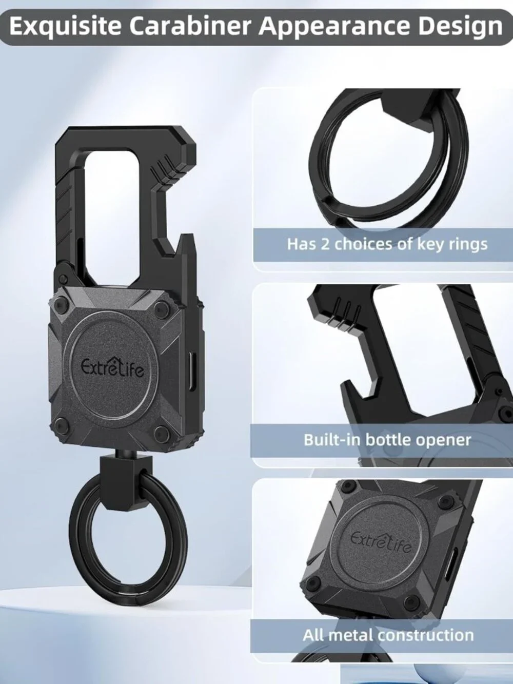 Smart Keychain with GPS Tracker, Bottle Opener & Carabiner - Find My Compatible